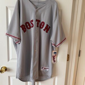 Majestic Grey Boston Baseball Jersey with Red Trim